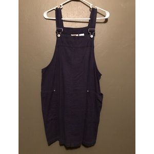 Blue linen bib overall dress